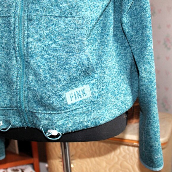 PINK Victoria's Secret Marled Teal Blue Zip-Up Hoodie Sweater, Small - Picture 4 of 9